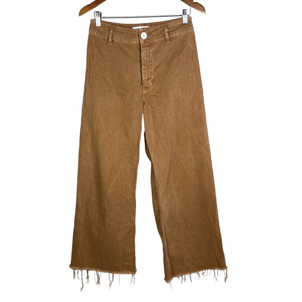 Zara Woman The Marine Straight Leg Raw Hem Burnt Orange Jeans EUC Size 6